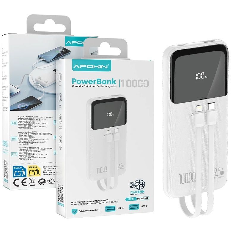 Power Bank con Cables Integrados 10000mHa