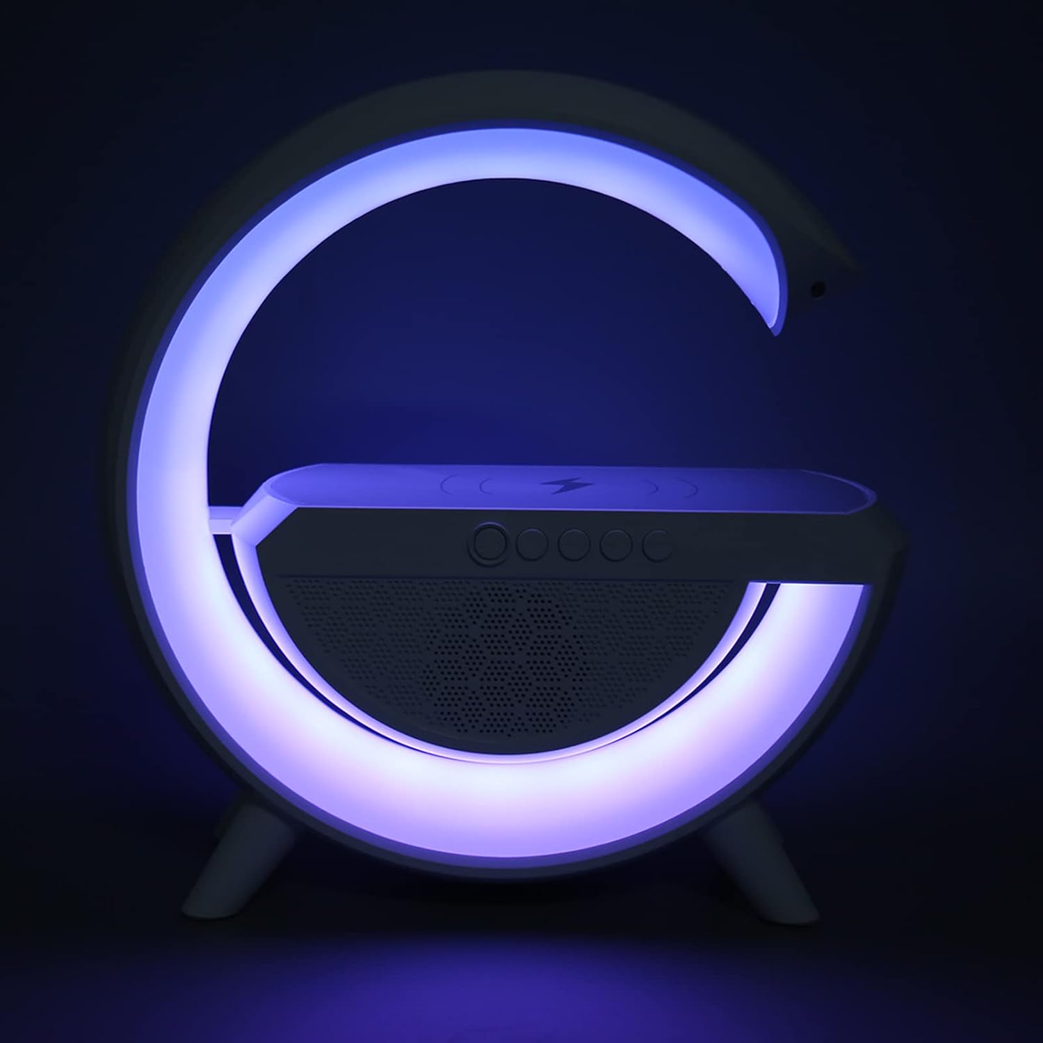 Altavoz Bluetooth con Luz Nocturna, Cargador Inalámbrico de 15 W, Lámpara de Noche Multicolor Regulable, Altavoz Inalámbrico con Soporte de Luces, Tarjeta de Memoria FM USB, Modo