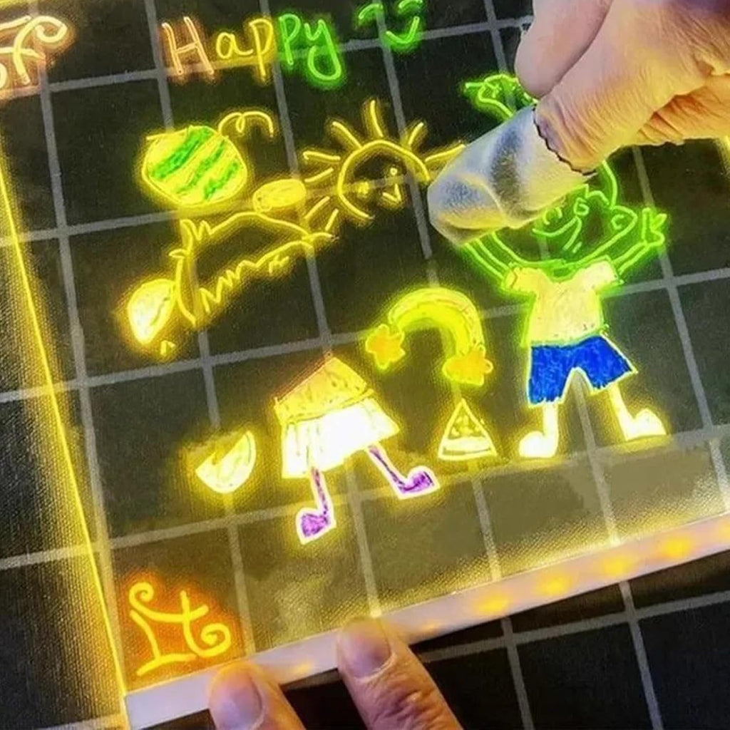 Pizarra Luminosa LED para Niños - Tablero de Notas Borrable con Luz,Material Educativo de Escritura Infantil, Herramienta de Dibujo Portátil para Escuela, Hogar, Viaje y Jardín