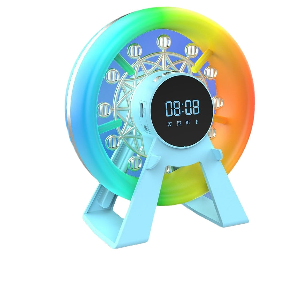 Altavoz Bluetooth Diseño Noria con Reloj Digital - Luces RGB Ambientales y Batería Recargable - Decoración Original