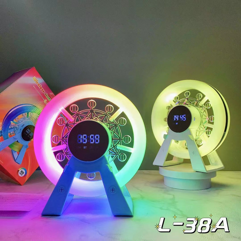 Altavoz Bluetooth Diseño Noria con Reloj Digital - Luces RGB Ambientales y Batería Recargable - Decoración Original