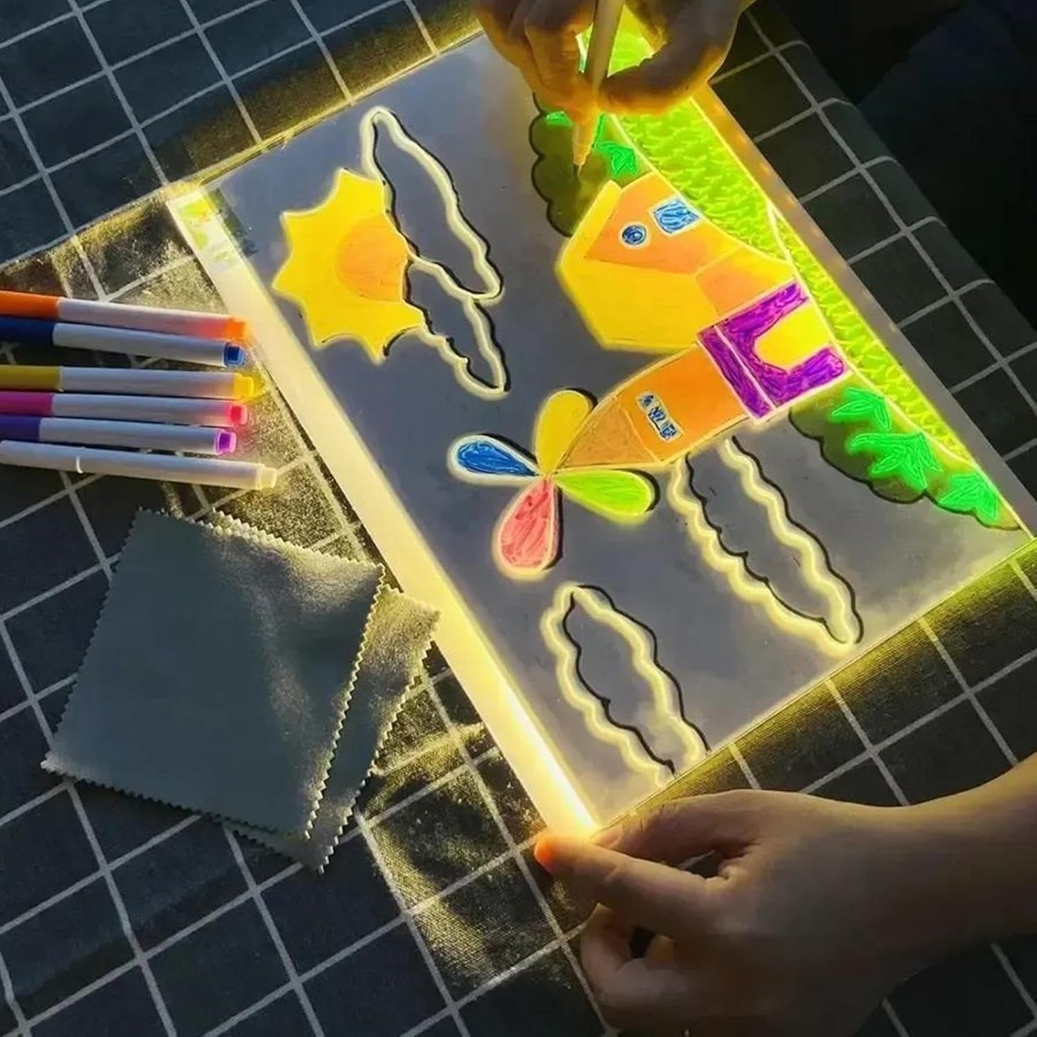 Pizarra Luminosa LED para Niños - Tablero de Notas Borrable con Luz,Material Educativo de Escritura Infantil, Herramienta de Dibujo Portátil para Escuela, Hogar, Viaje y Jardín