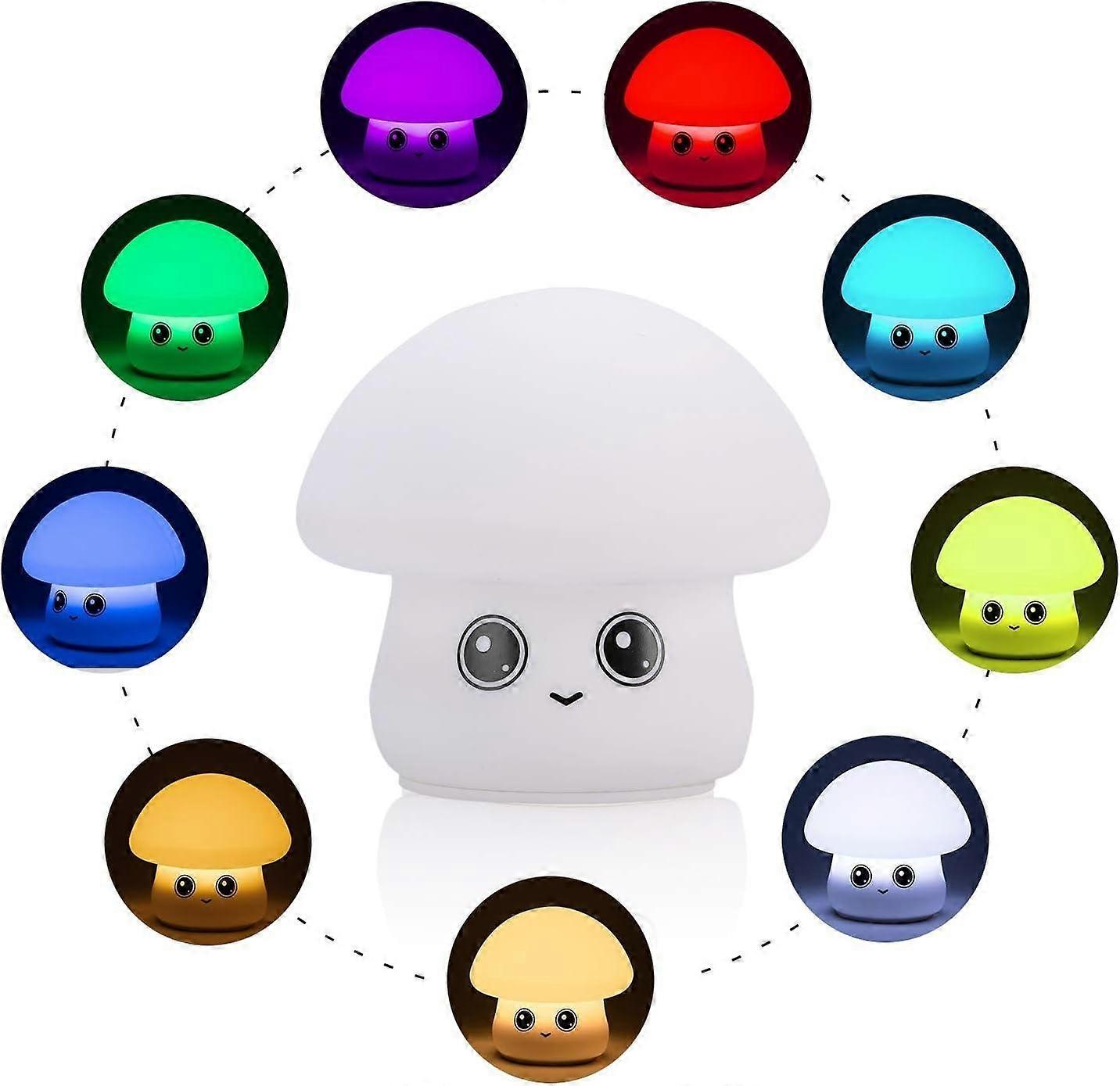 Champiñon Luz Nocturna LED para Lactancia y Bebés - Lámpara de Silicona Táctil Recargable - Luz Cálida + 7 Colores Relajantes