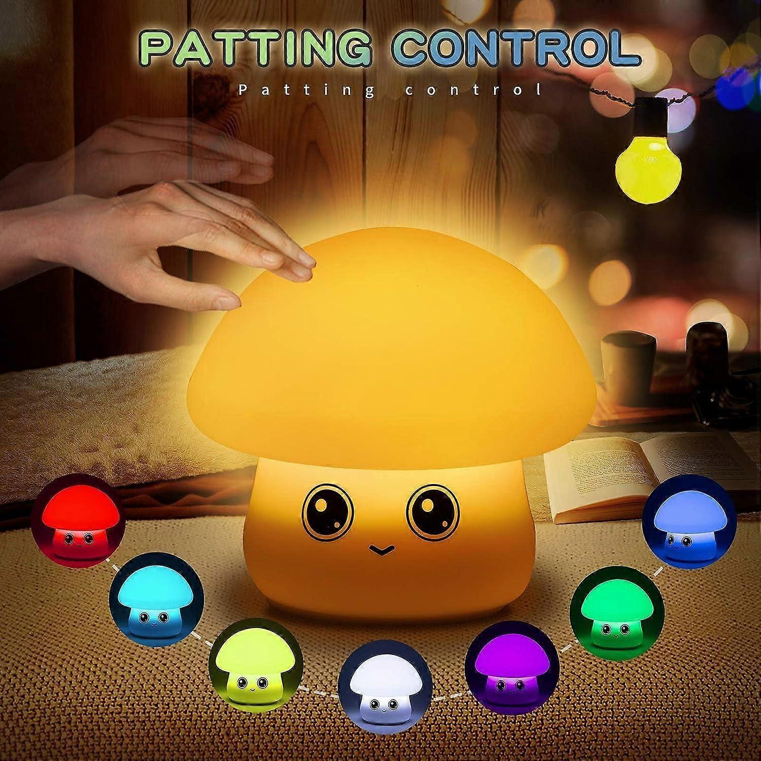 Champiñon Luz Nocturna LED para Lactancia y Bebés - Lámpara de Silicona Táctil Recargable - Luz Cálida + 7 Colores Relajantes
