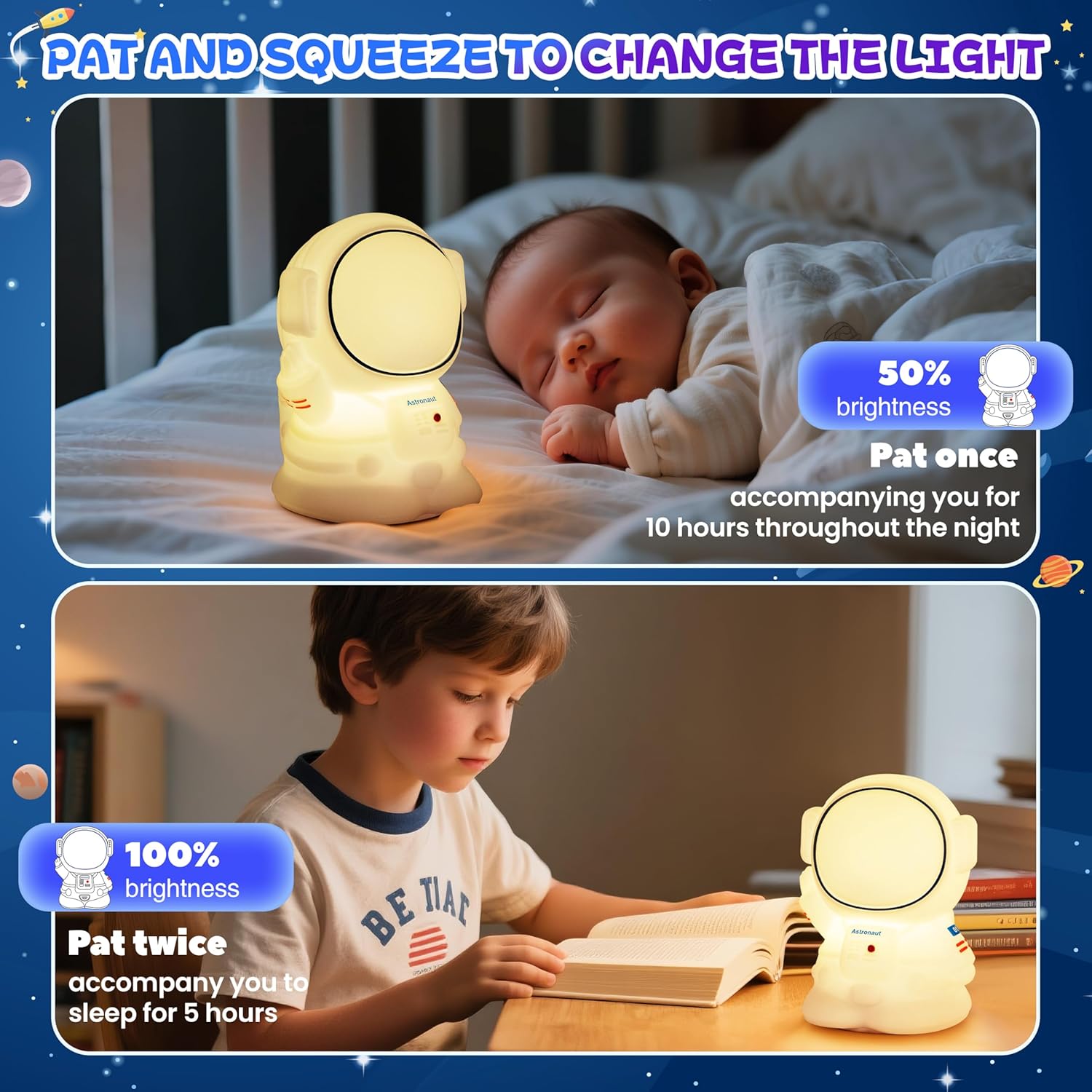 Lámpara Astronauta Luz Nocturna Infantil - Silicona Suave LED y Recargable USB - Decoración y Regalo Original para Niños