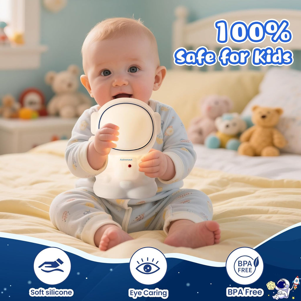 Lámpara Astronauta Luz Nocturna Infantil - Silicona Suave LED y Recargable USB - Decoración y Regalo Original para Niños