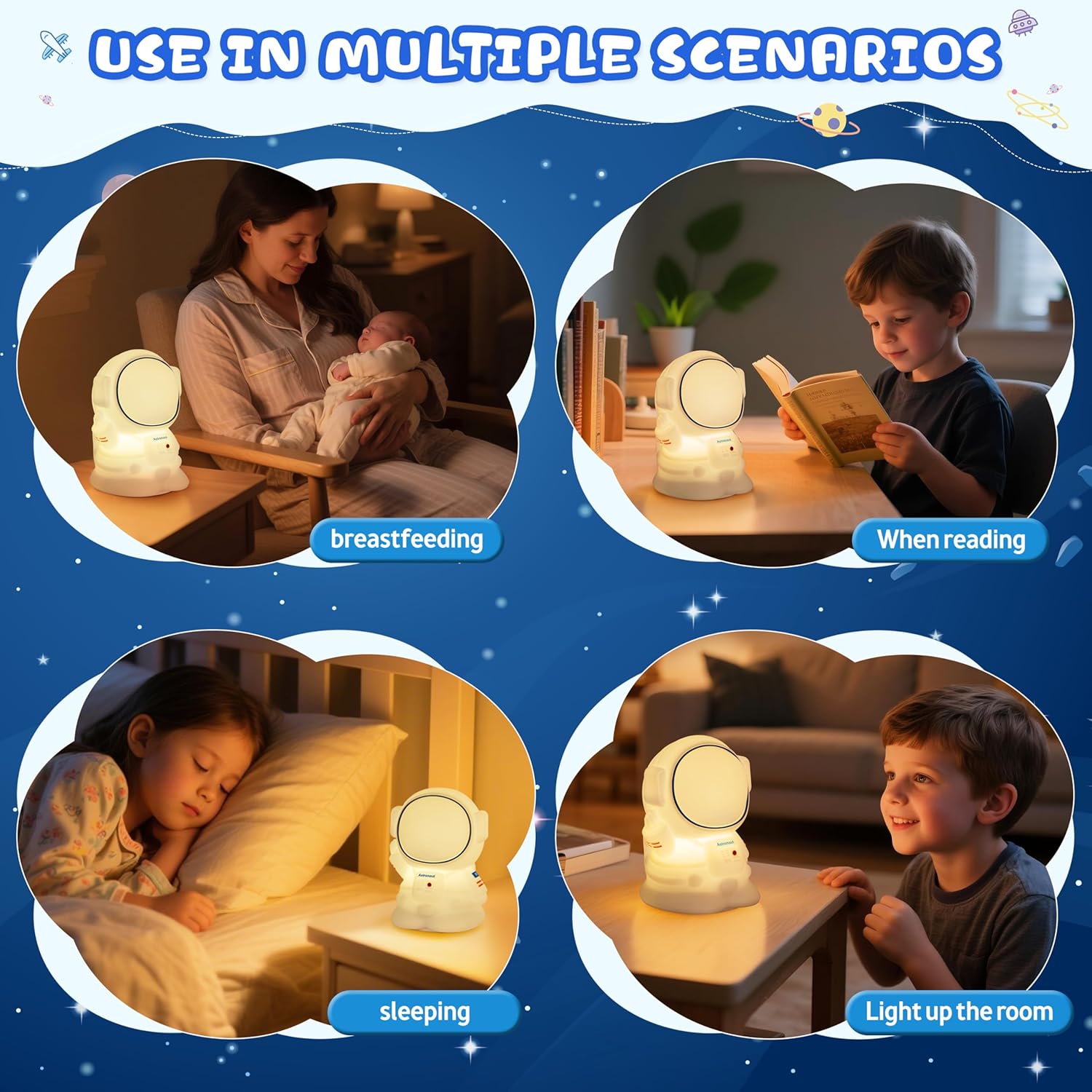 Lámpara Astronauta Luz Nocturna Infantil - Silicona Suave LED y Recargable USB - Decoración y Regalo Original para Niños